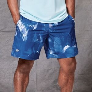 3/$25 Fabletics Mens Fundamental Shorts Linerless Marbled Blue M Medium